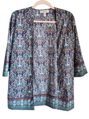 Coolibar Swim Coverup Medium Blue Top UPF 50+ Shawl Kimono Paisley Floral